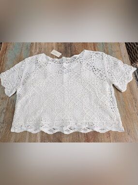 Sundance White Crocheted Lace Short Sleeve Top